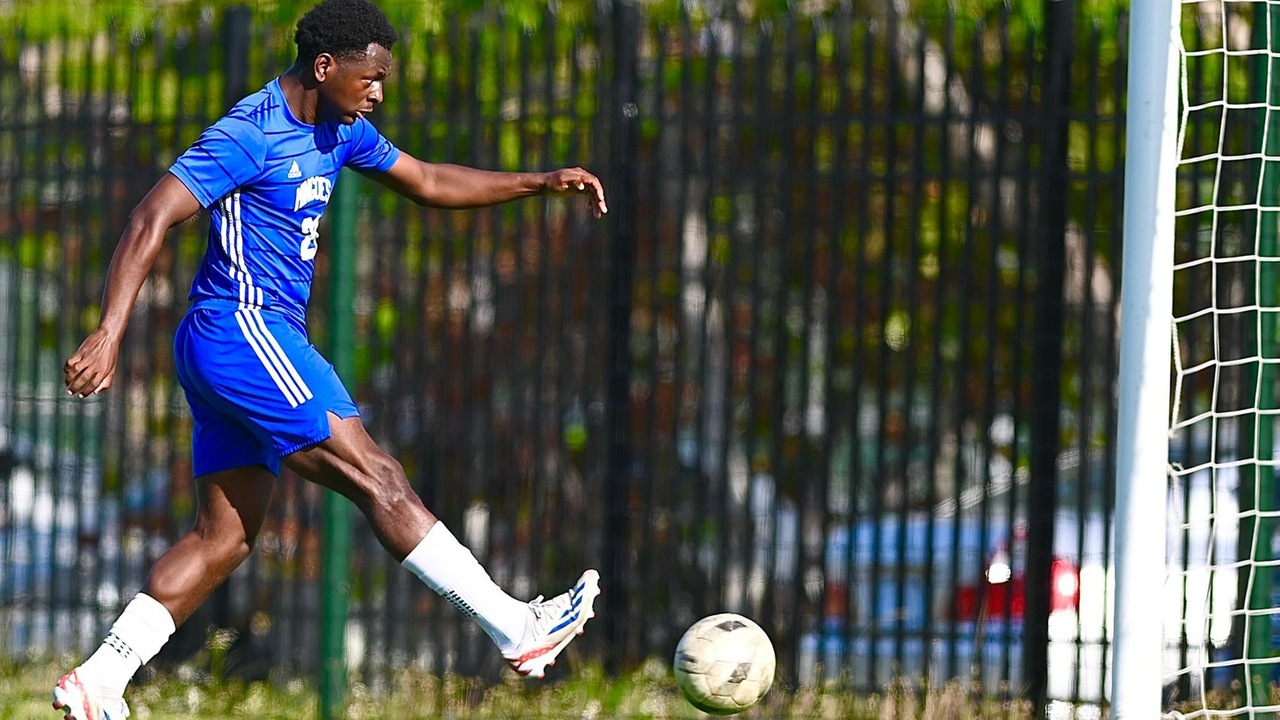 University of The Bahamas Mingoes midfielder Ronaldo Green scores the penalty-kick gainst United FC Sunday, April 13 at the Roscow Davies Soccer Fields. Mingoes won 3-1. (UB Athletics).