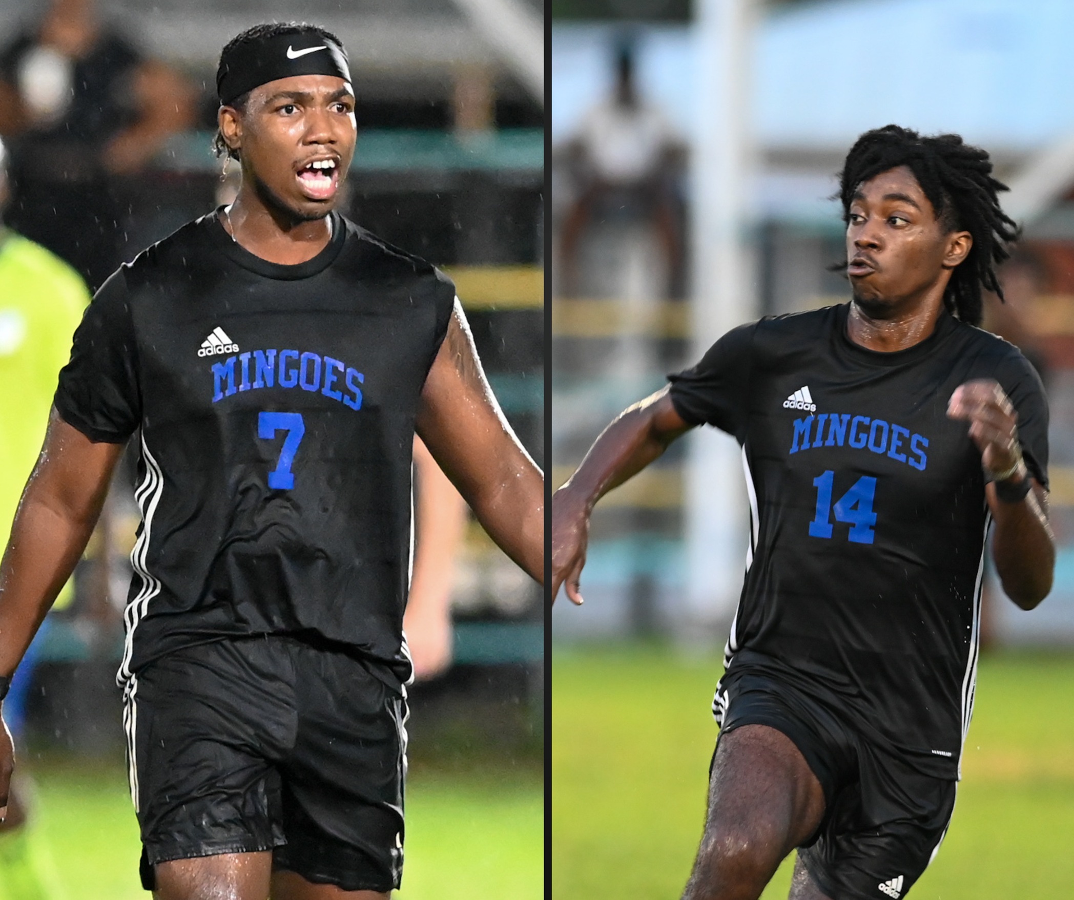 Marlon Barnes (left) and Joshua Johnson (right) scored one goal each in the Mingoes 2-1 victory over Grand Bahama Soccer Club in Freeport, Grand Bahama.