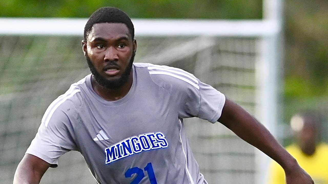 University of The Bahamas Mingoes midfielder Alix St. Hilaire (grey 21) dribbles the ball against a player from United FC in Bahamas Football Association action Sunday January 18, 2026 at The Roscow A.L. Davies Pitch. The match ended in a 0-0 tie. (UB Athletics).