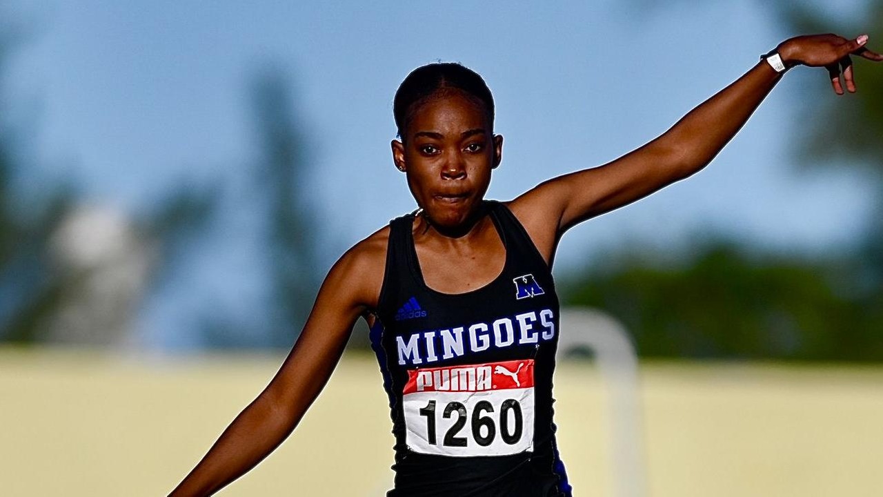 University of The Bahamas jumper Davia Musgrove leaps in the under-20/open girls triple jump at the 2024 T-Bird Flyers Track and Field Meet on January 10 at the Thomas A. Robinson Track and Field Stadium.