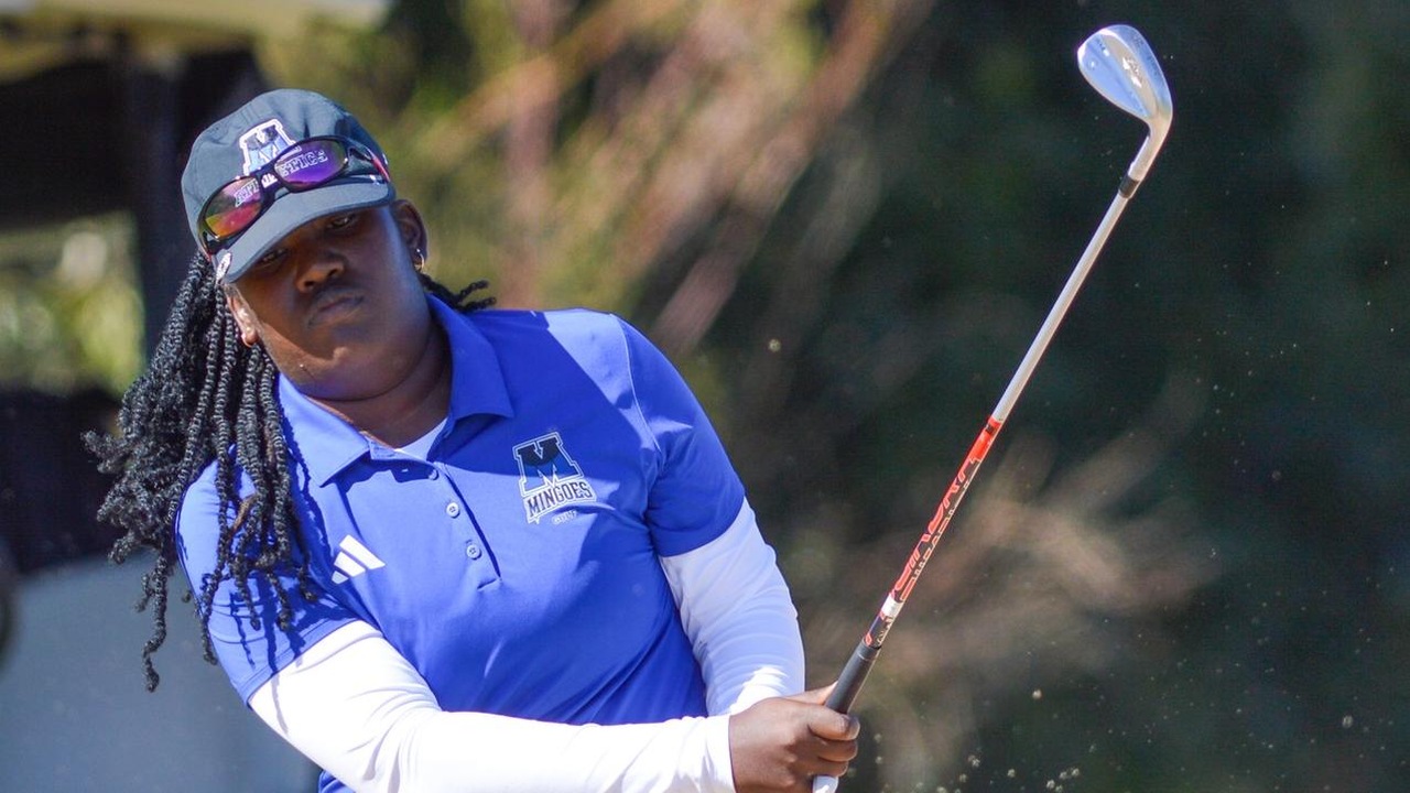 The University of The Bahamas golfer Payton Haye gets the ball out the bunker during her match against Beacon College in Leesburg, Florida. UB won 3-1. UB ATHLETICS.