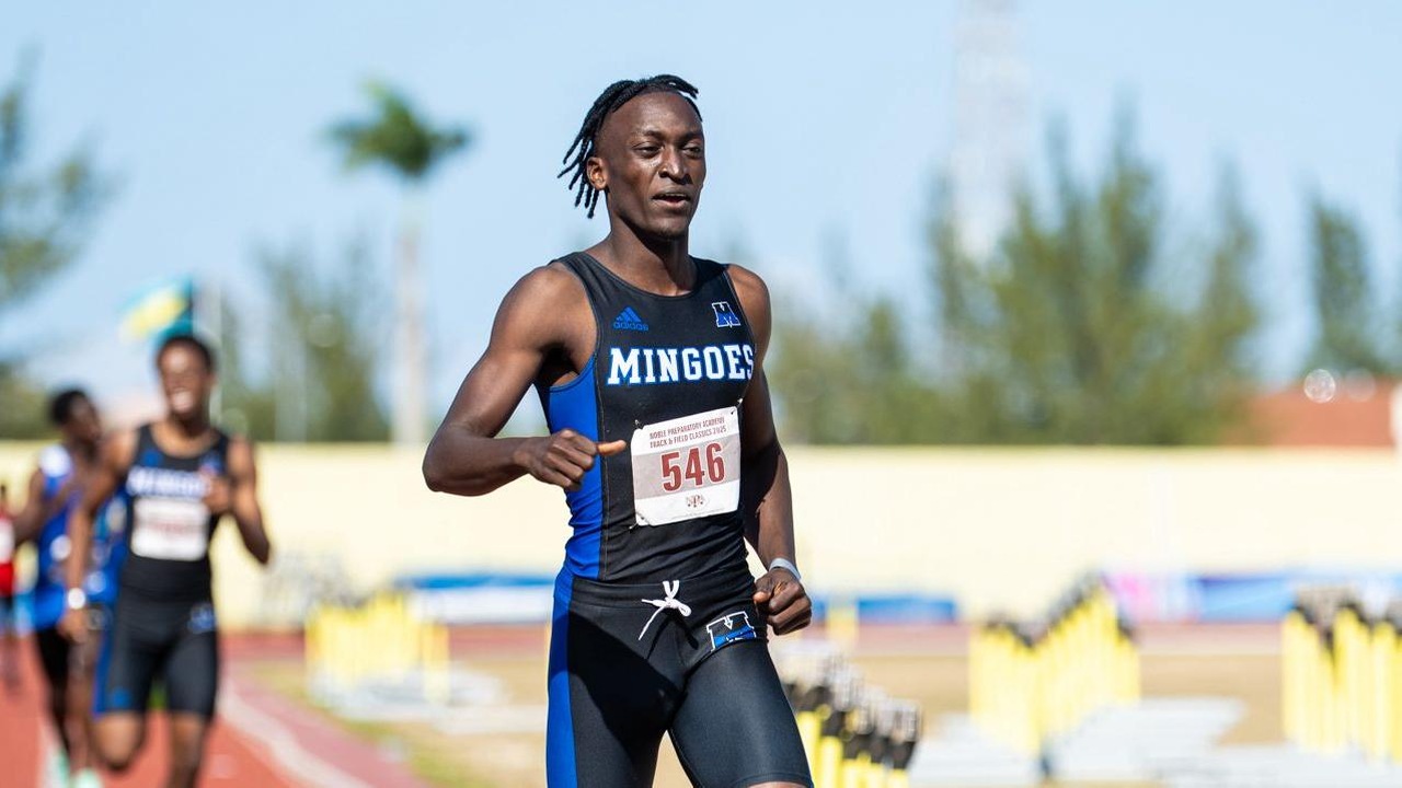 The University of The Bahamas Mingoes men' track and field runner Jackson Oziasa in action in the open men 800m at the Noble Preparatory Track and Field Meet Saturday at the Thomas A. Robinson Track and Field Stadium.