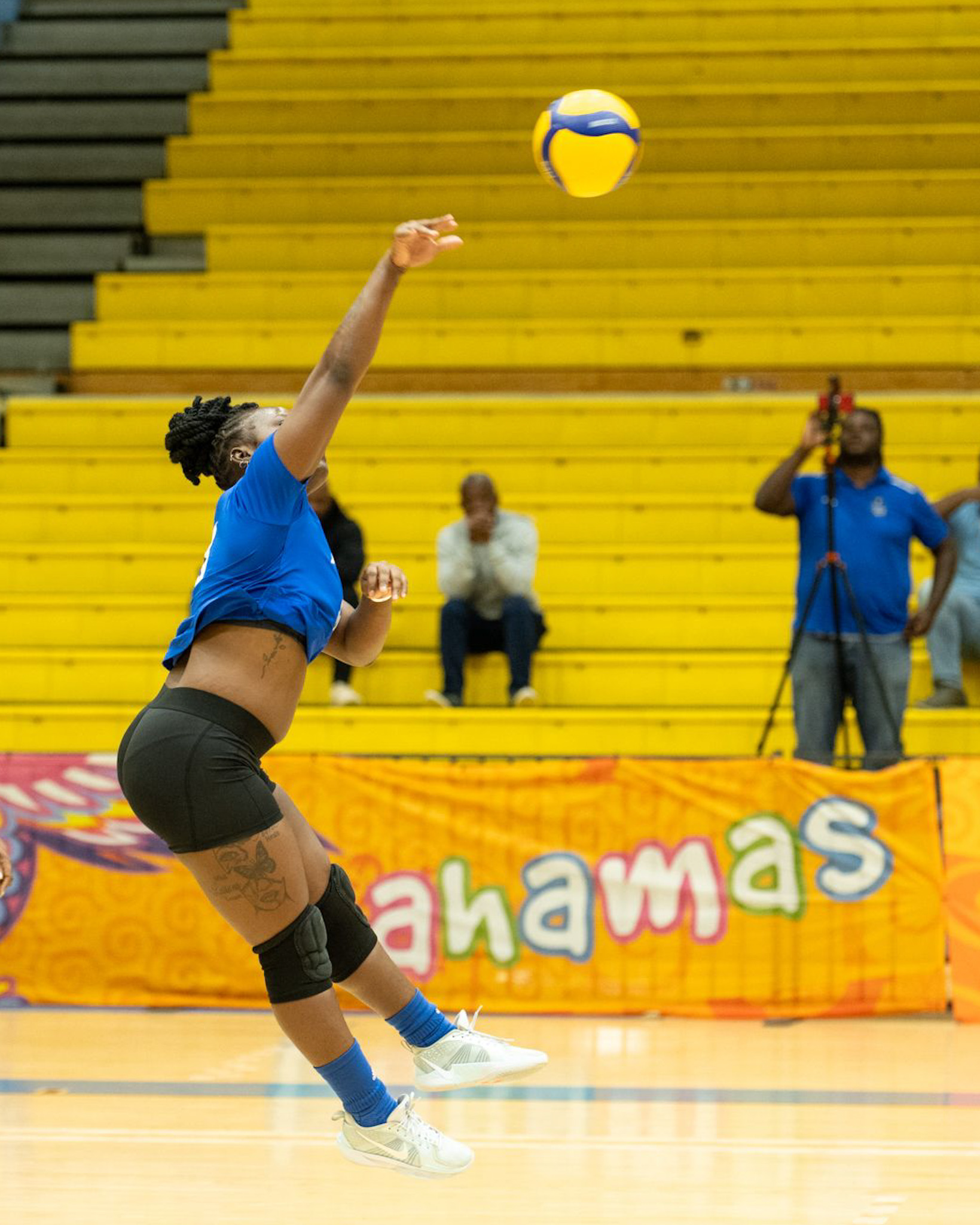 University of The Bahamas Mingoes setter outside hitter Miracle Stubbs goes up for a spike against Spikers Thursday, March 6 at the Kendal Isaacs Gymnasium. Mingoes won 3-1. (UB Athletics).