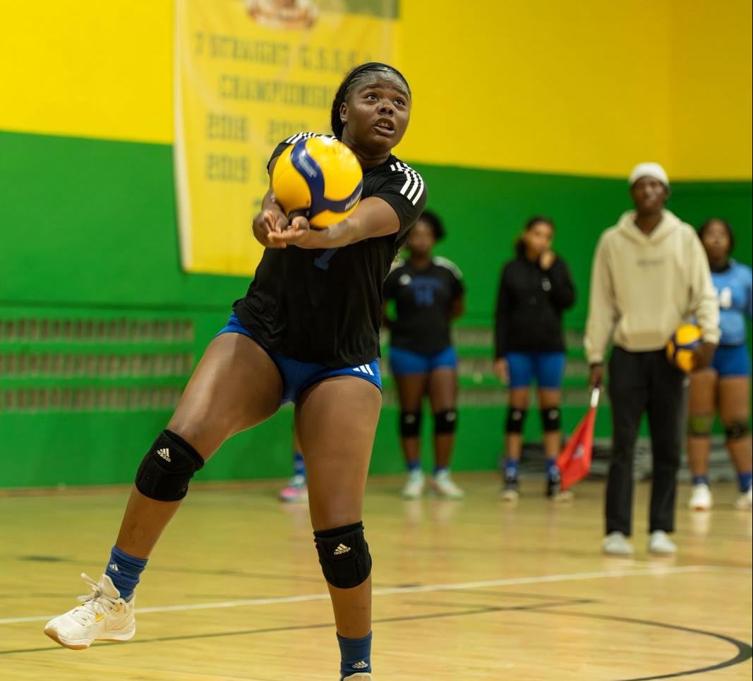 The University of The Bahamas women&rsquo;s volleyball team captain and outside hitter Anjeniker Joseph bumps the ball against Warhawks on Sunday, February 1 at the D.W. Davis Gymnasium. UB lost 3-0. UB Athletics.