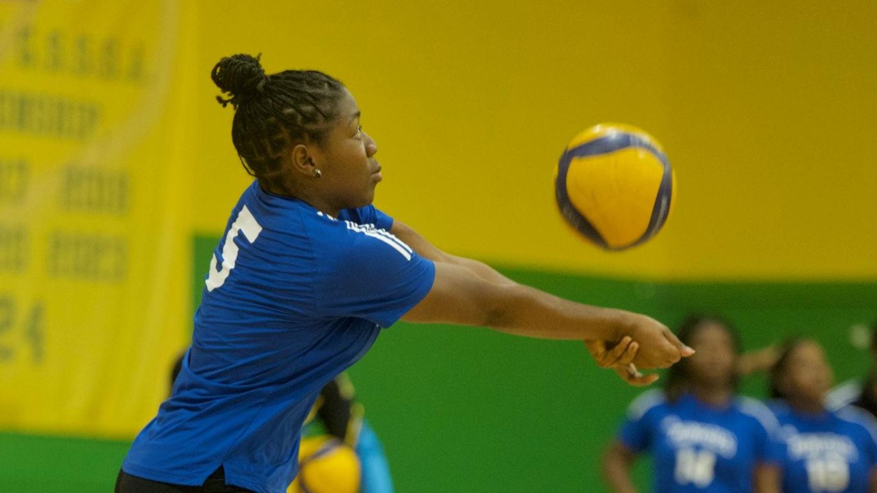 The University of The Bahamas Mingoes women&rsquo;s volleyball server Davanna Douglas during her match against the Lady Warhawks on Sunday, March 15 at the D.W. Davis Gymnasium. UB lost 3-0. UB Athletics.